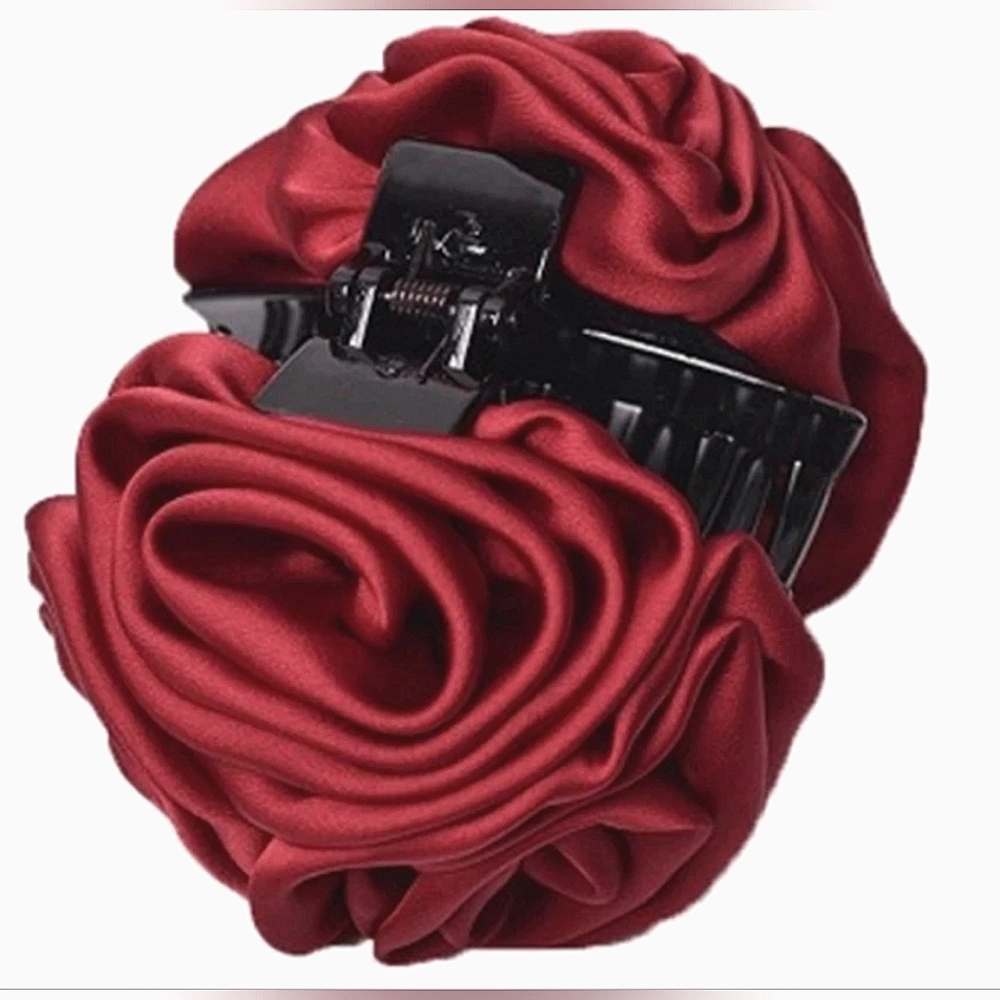Large Flower Hair Clip w/ 3 Pcs Silk Roses,  Floral Hair Bow, Hair Accessory